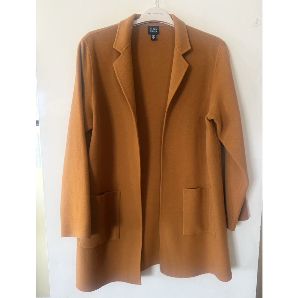 Eileen Fisher Sweater Coat Cardigan Cashmere Wool Blend Brown Tan SZ M